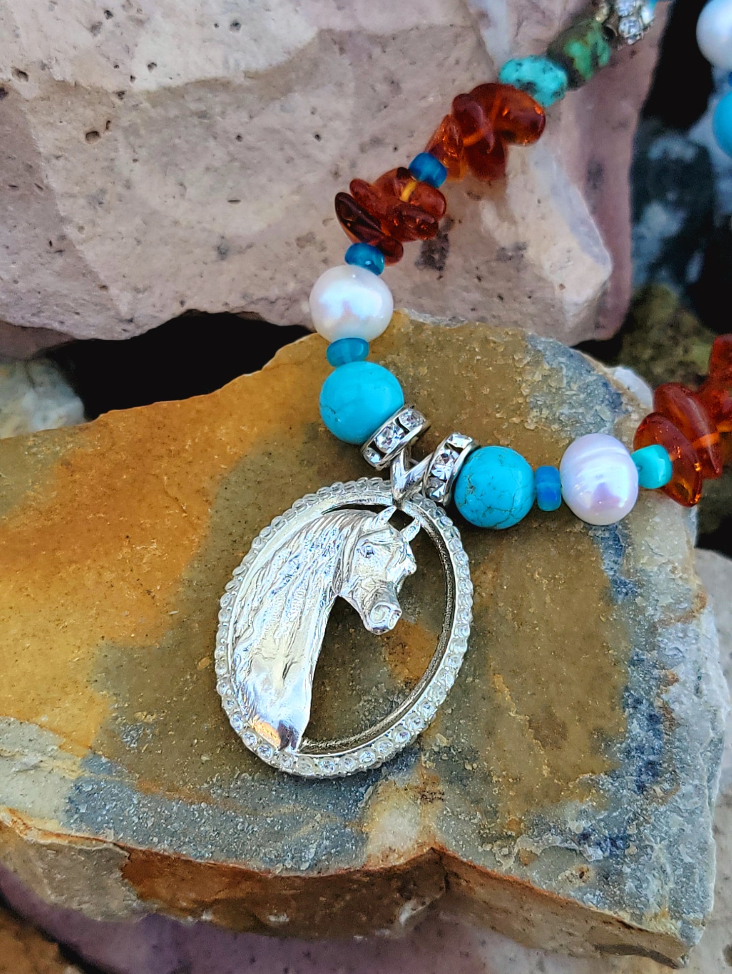 Sterling Silver CZ Arabian Horse Gemstone Necklace