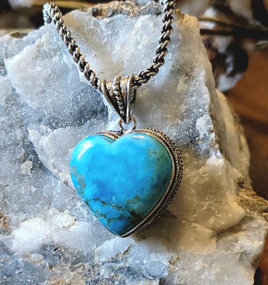 Turqouise Sterling Silver Heart Necklace Portrait pendant