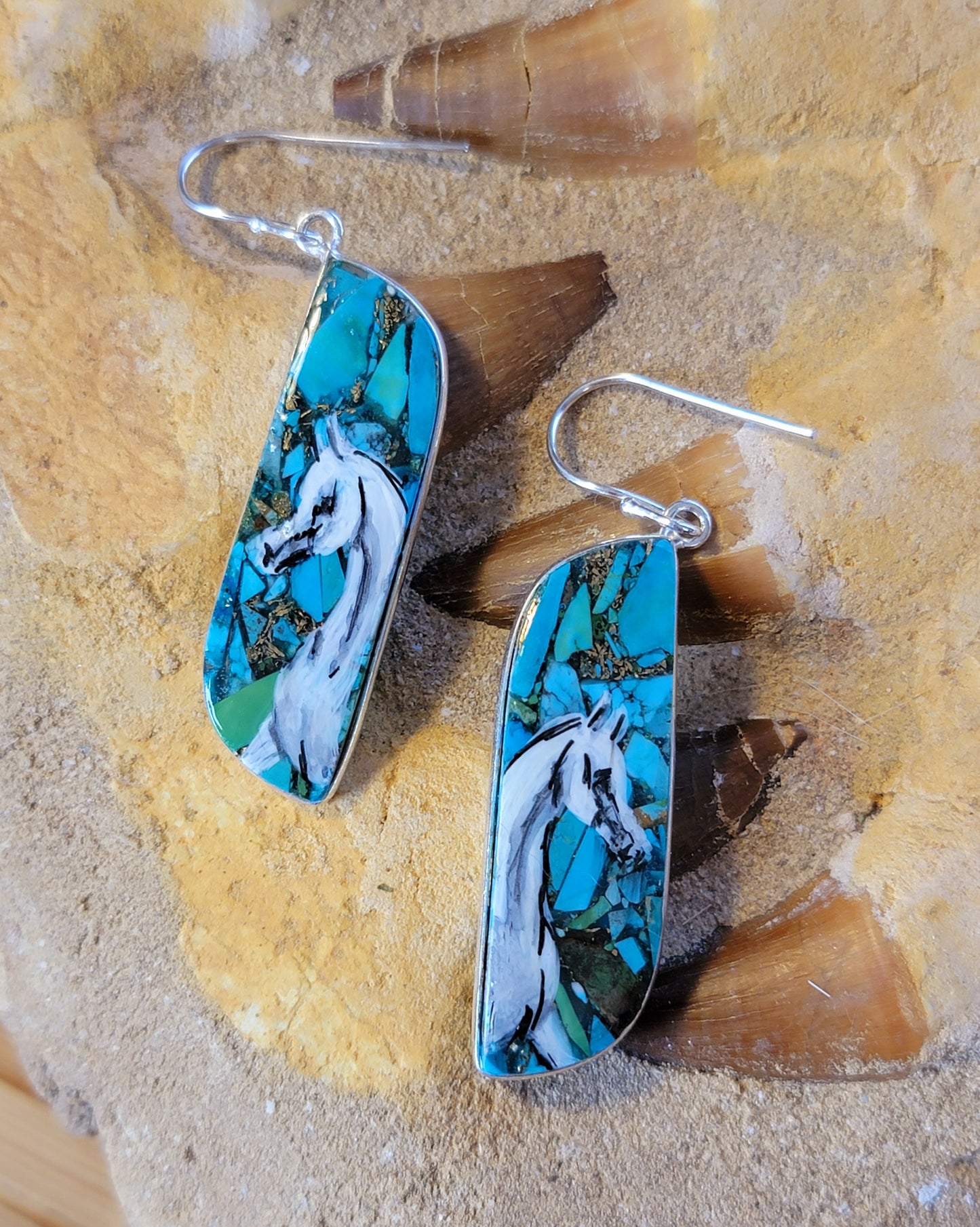 Hand Painted Arabian Turquoise Slab Earrings
