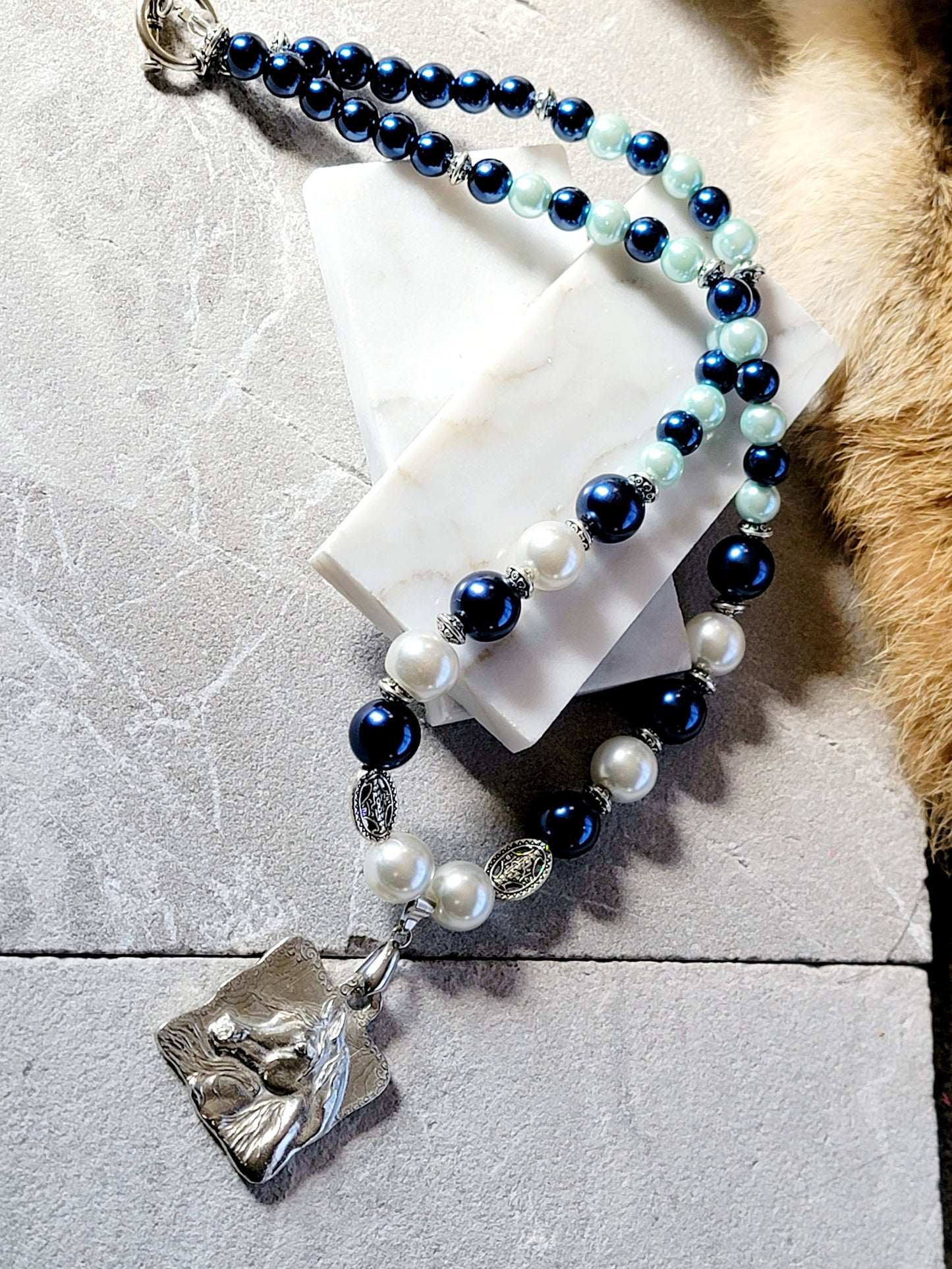 Arabian Horse Glass Pearl & Pewter Necklace with matching earrings