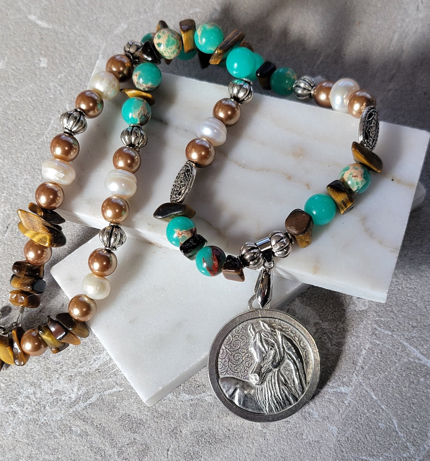 Arabian Horse Pewter Gemstone Necklace & Earring Set 'Desert Sands'