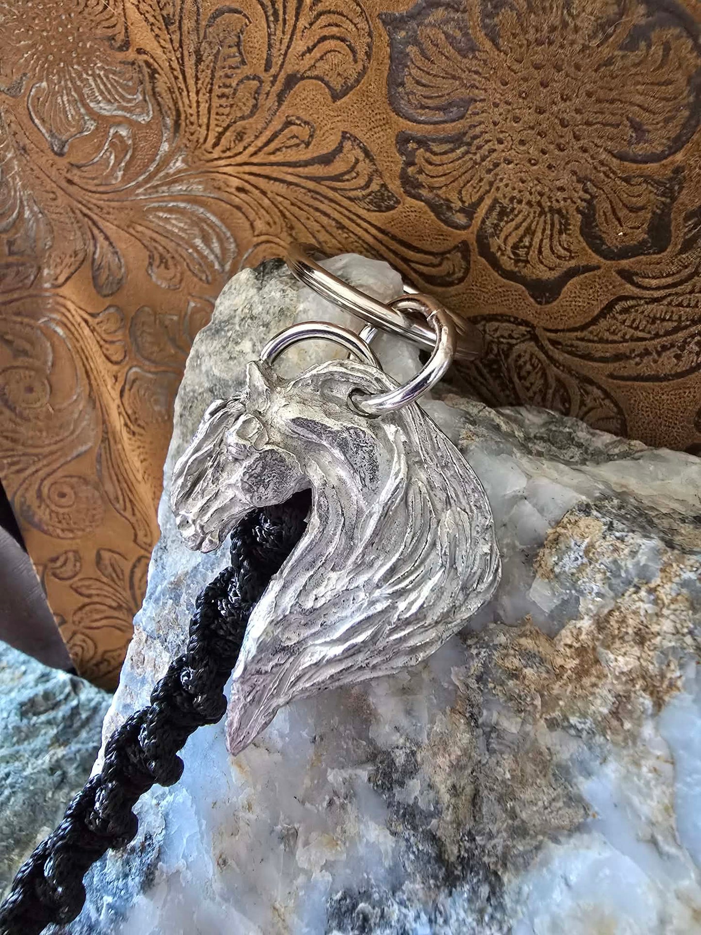 Fantasy Horse pewter Keychain Macrame lanyard