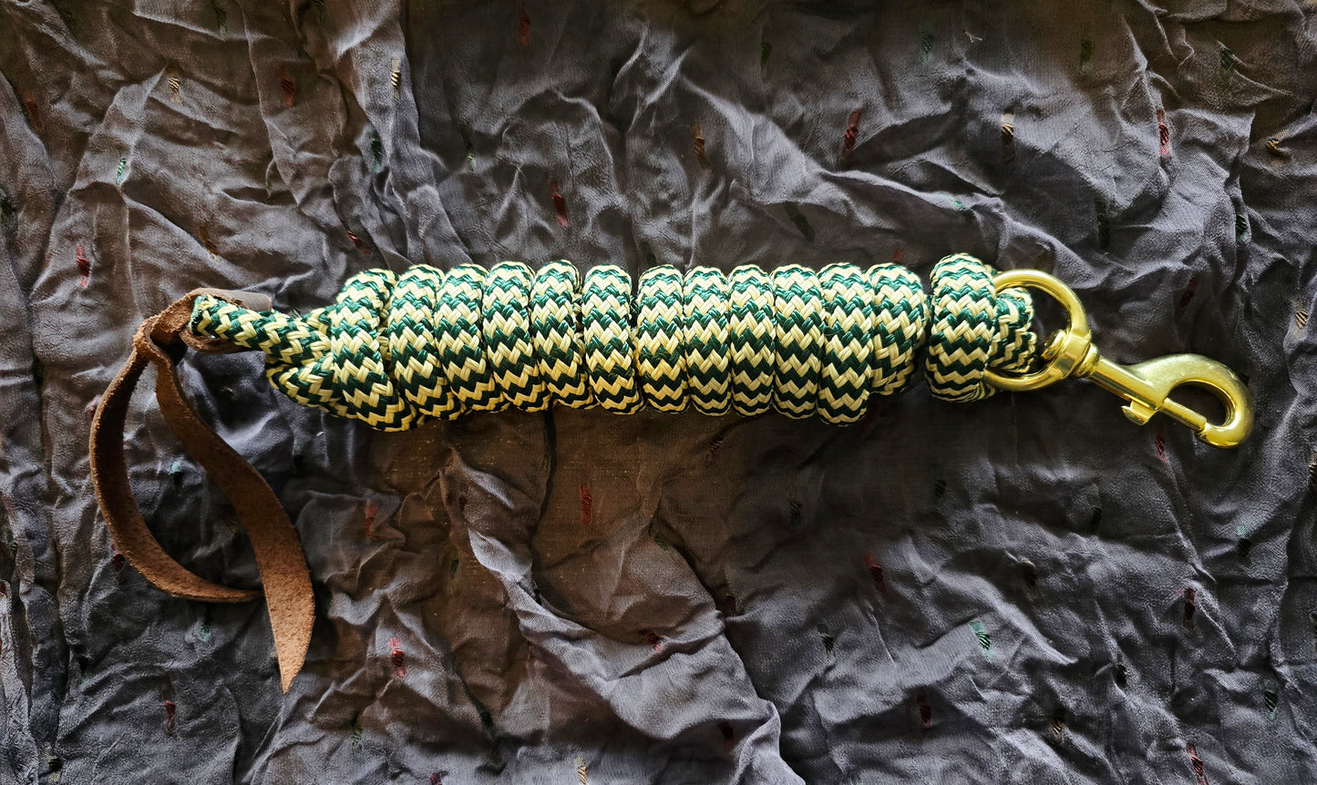 Handcrafted 10' Lead Rope with Leather Popper — Hunter Green & Tan
