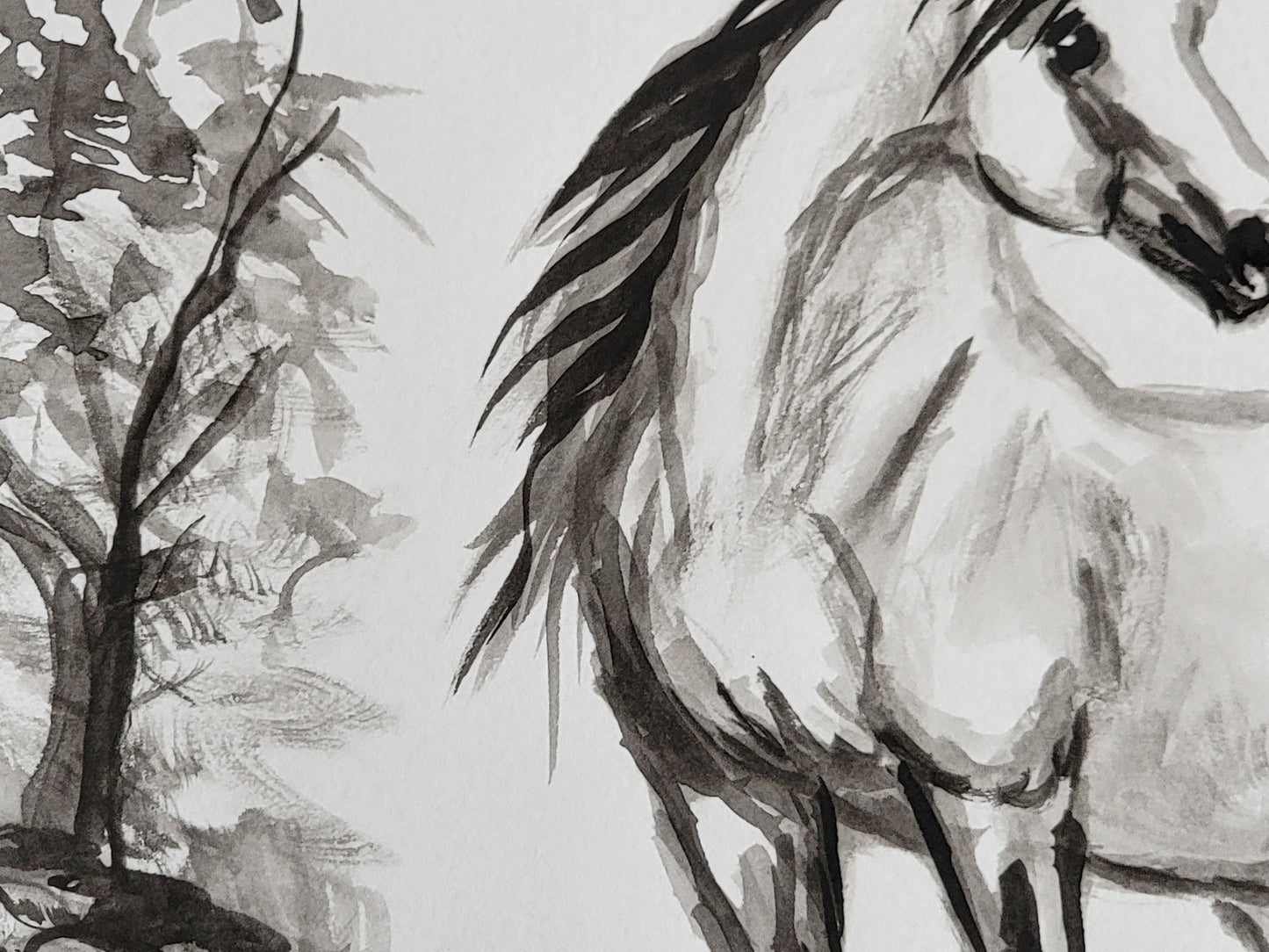 Wild Mustang — Original 9x12" Ink & Watercolor Equine Art