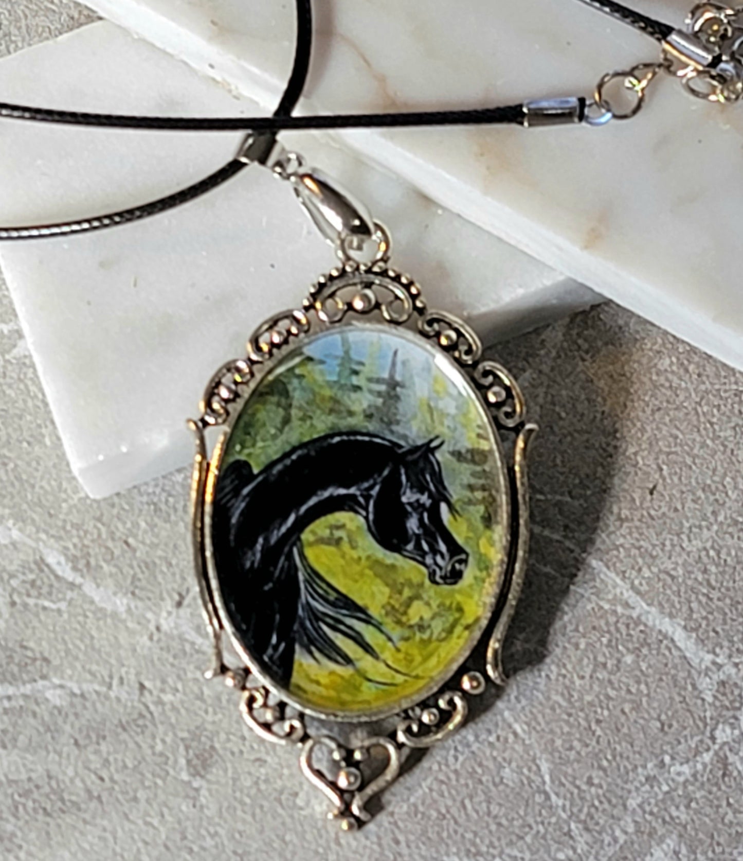 Arabian Meadow Necklace — Hand-Painted Print Pendant