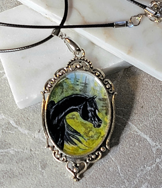 Arabian Meadow Necklace — Hand-Painted Print Pendant