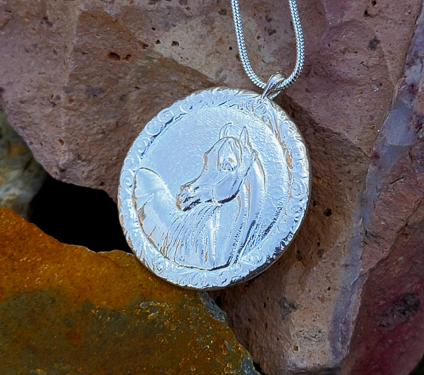 Sterling Silver Horse Portrait Medallion Necklace