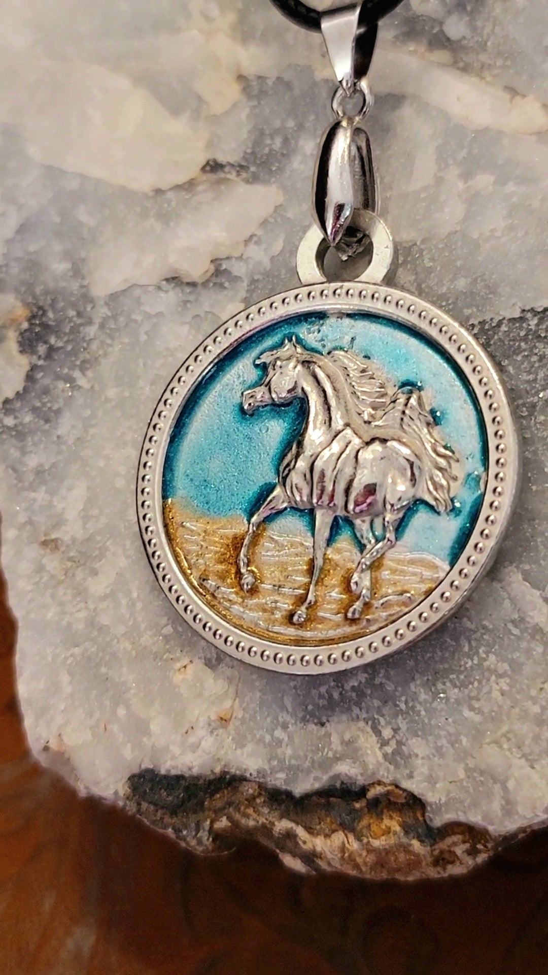 Desert Sky Trotting Arabian Pewter Hand Painted Pendant