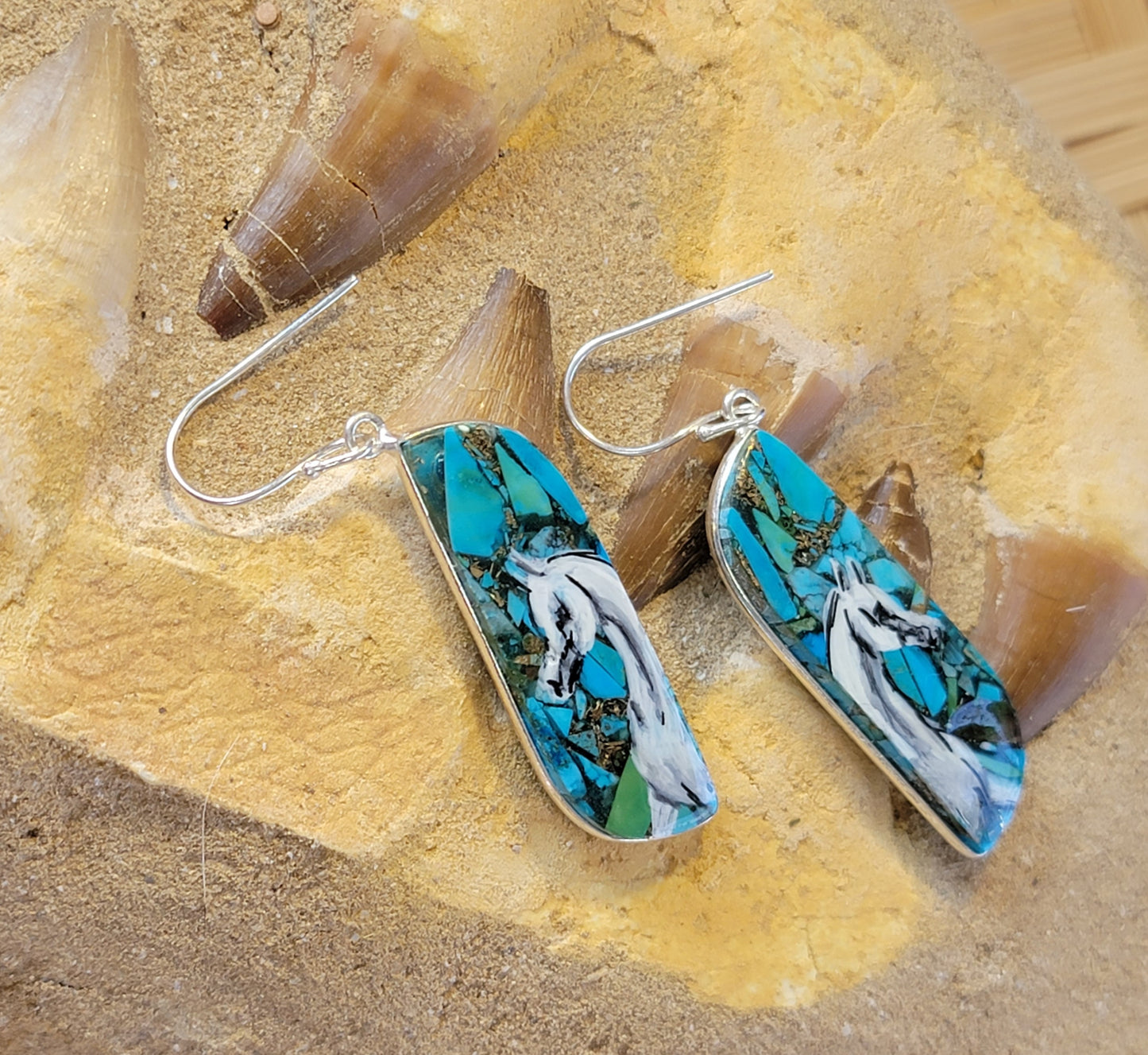 Hand Painted Arabian Turquoise Slab Earrings