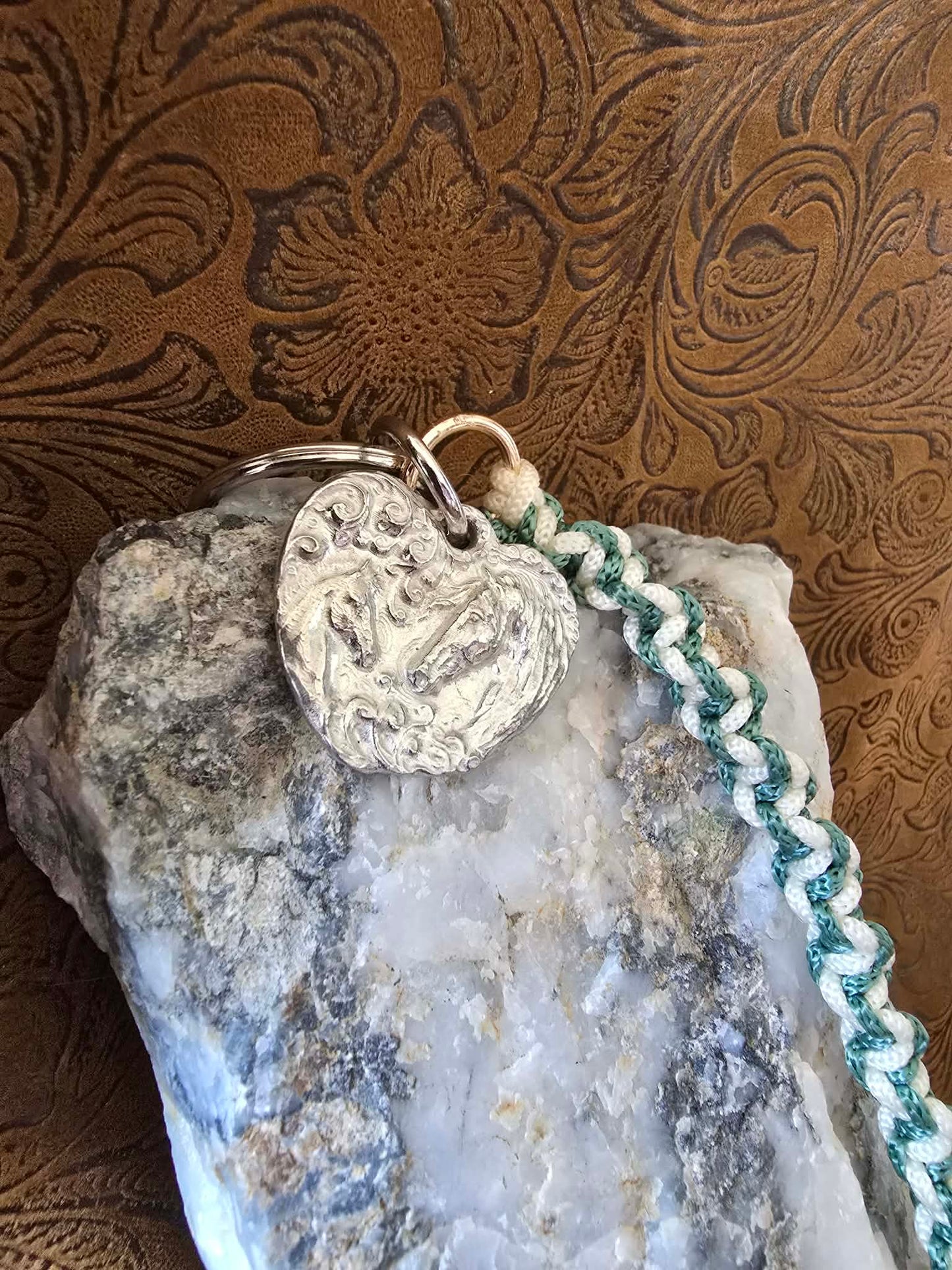 Mare and Foal Pewter Keychain and macrame braided lanyard
