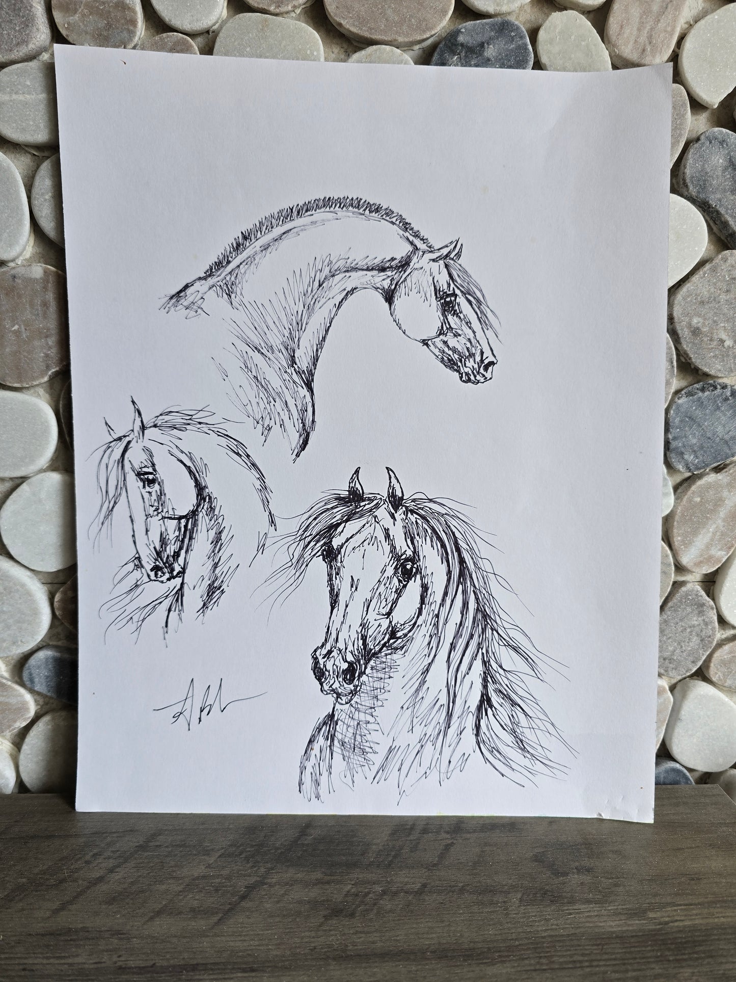 Three Studies — Original Horse Portrait Collage, Ink Pen
