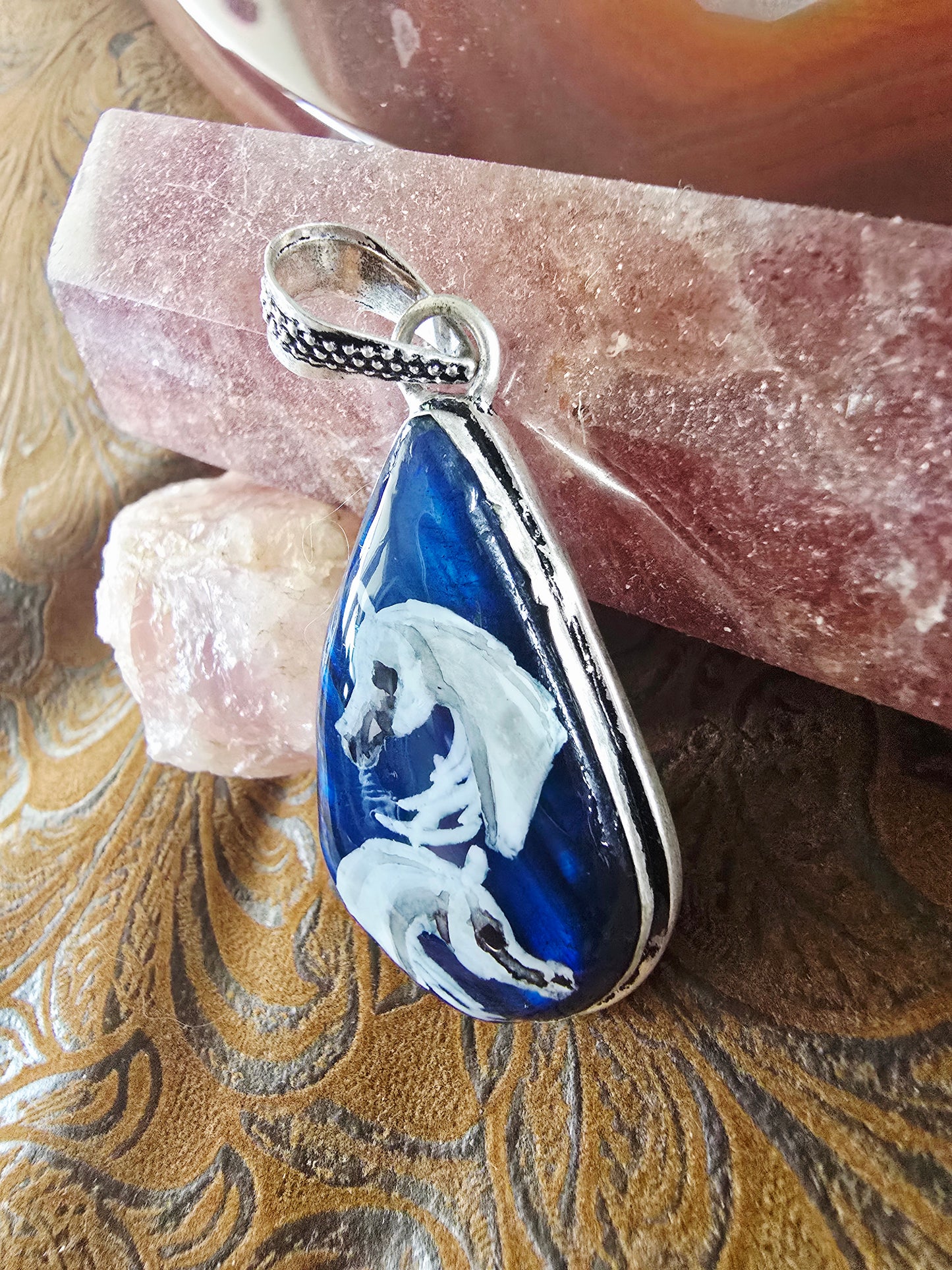 Labradorite Horse Pendant – Handpainted Original Art