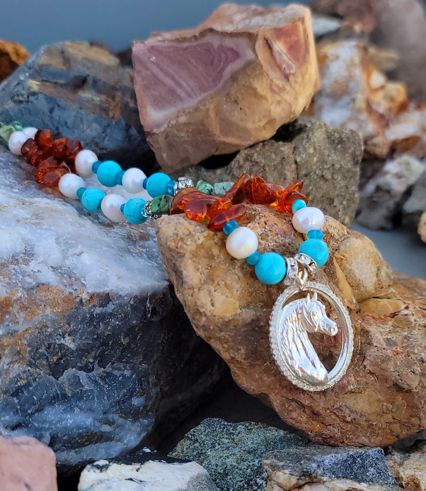 Sterling Silver CZ Arabian Horse Gemstone Necklace
