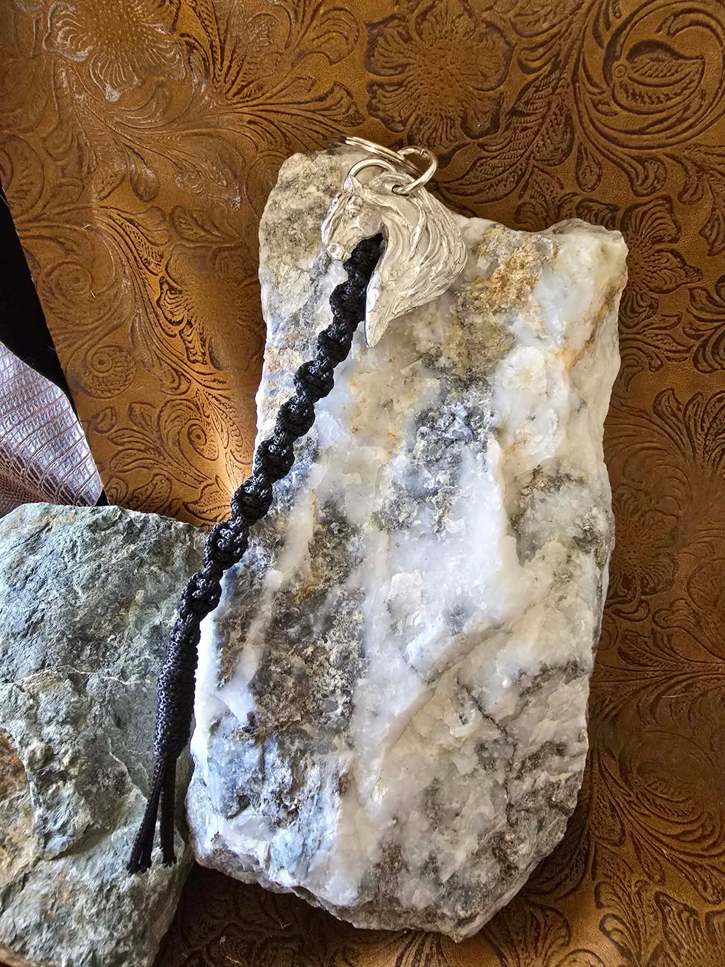 Fantasy Horse pewter Keychain Macrame lanyard