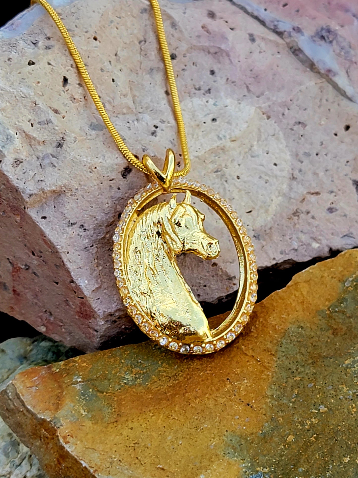 Arabian Horse 18K Gold Plated CZ Pendant