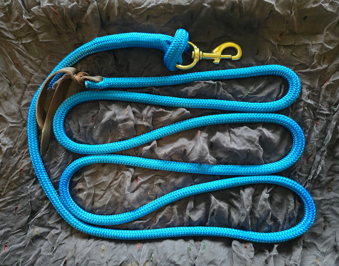 Handcrafted 10' Lead Rope with Leather Popper — Sky Blue