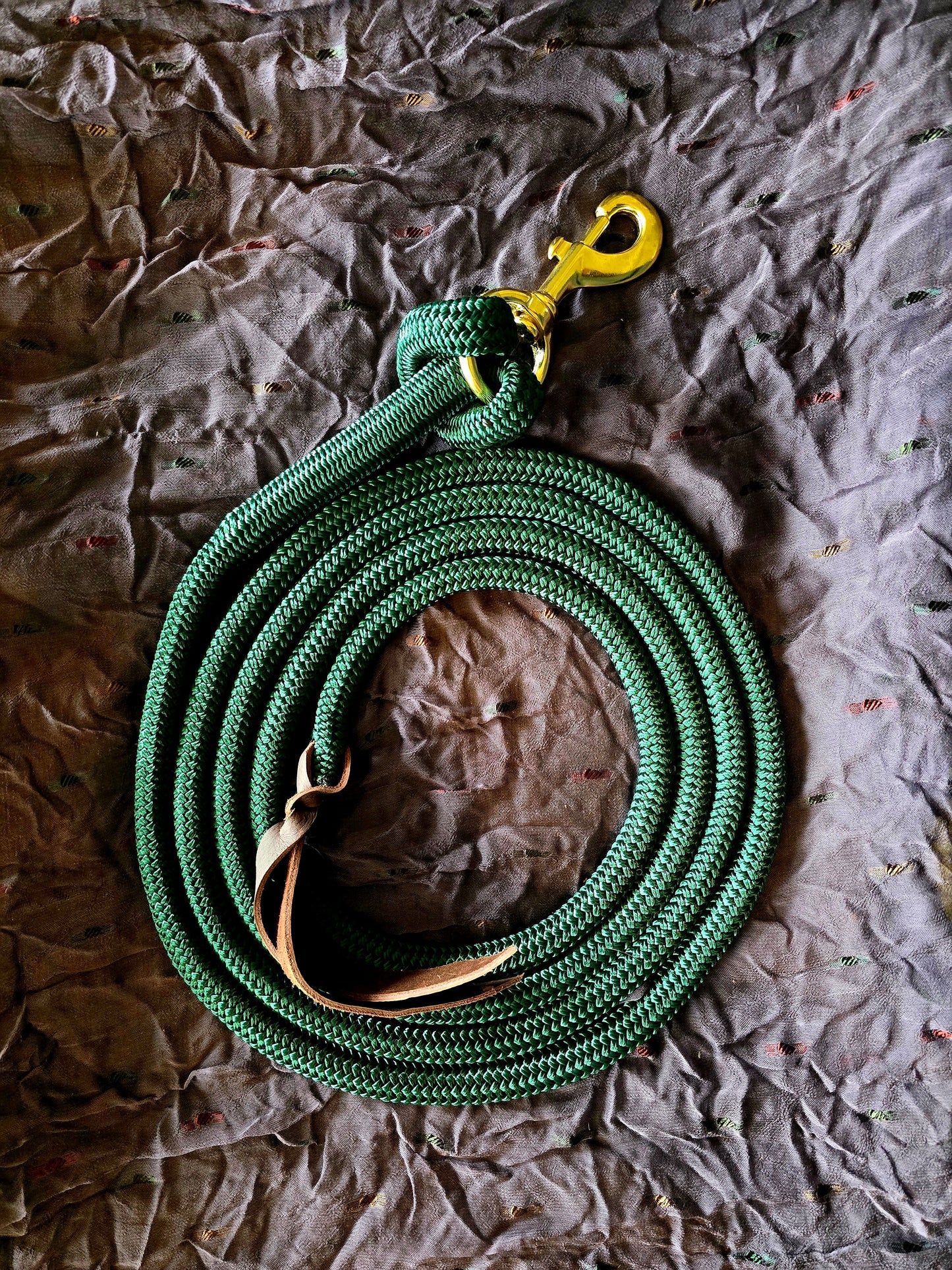 Handcrafted 10' Lead Rope with Leather Popper — Hunter Green