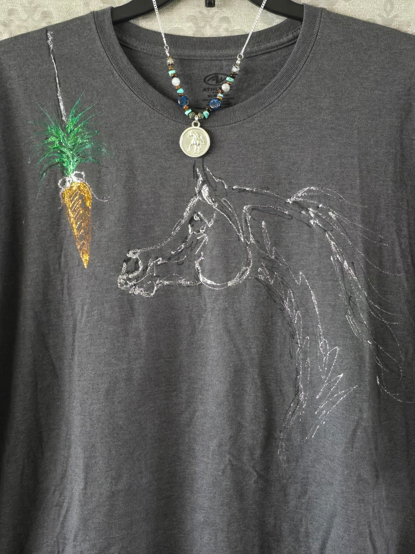 Horse Glitter Art T-Shirt – Charcoal Gray 3XL
