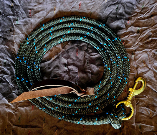 Handcrafted 10' Lead Rope with Leather Popper — Starry Night (Black with Blue)