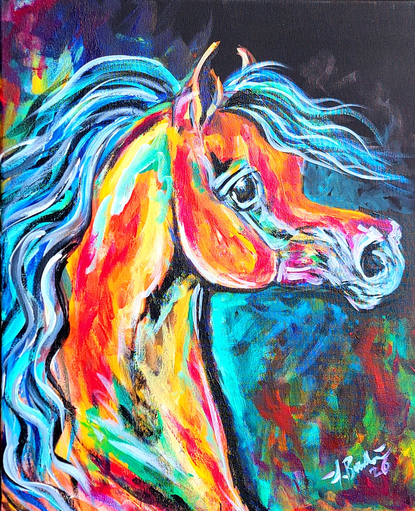 Wild n Red Original Arabian Horse Painting 16x20 stretched canvas