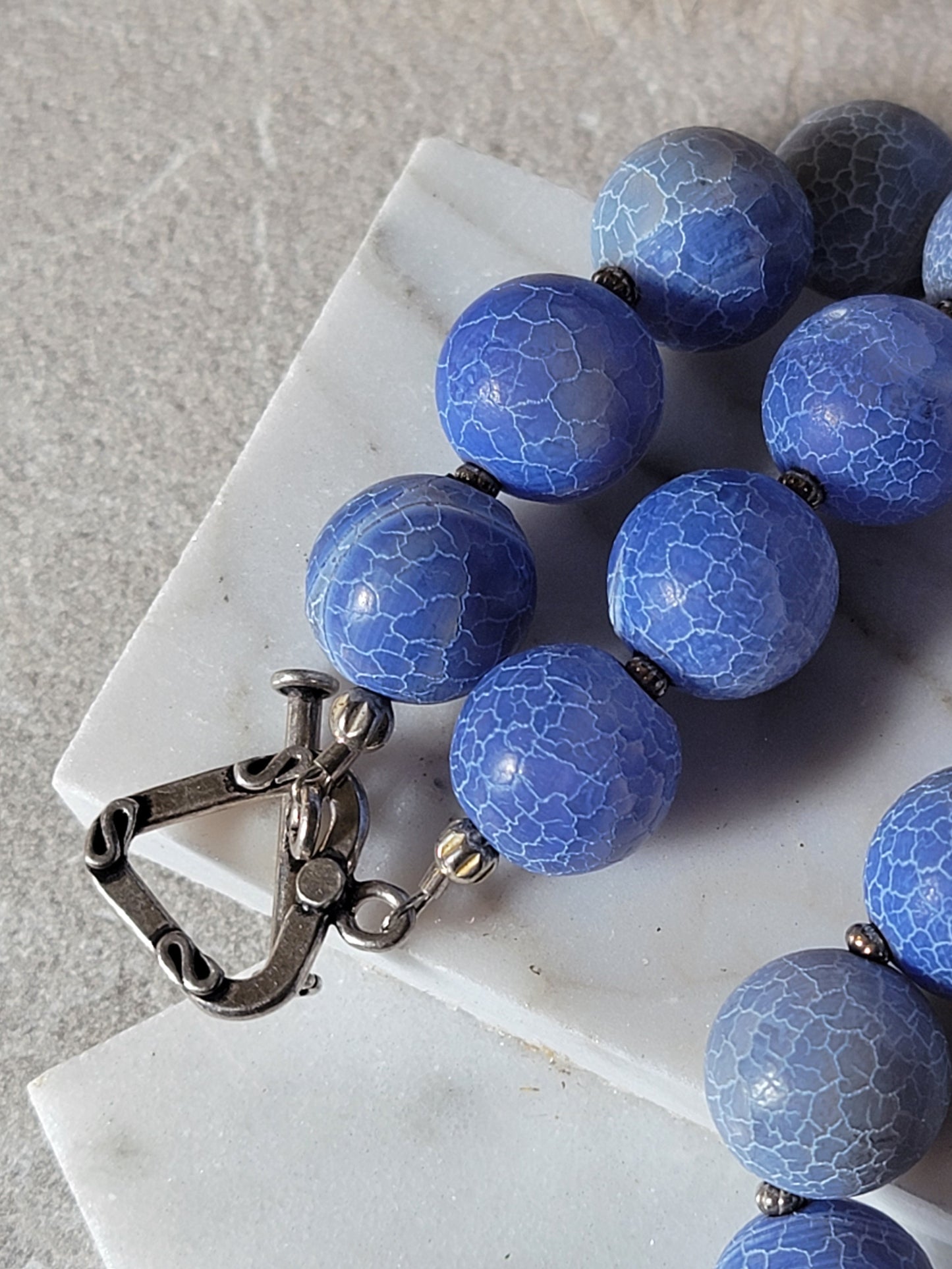 Blue Agate Mare & Foal Pewter Heart Charm Bracelet — Sterling Silver Toggle Clasp
