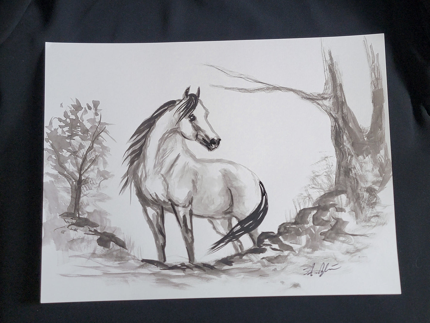 Wild Mustang — Original 9x12" Ink & Watercolor Equine Art