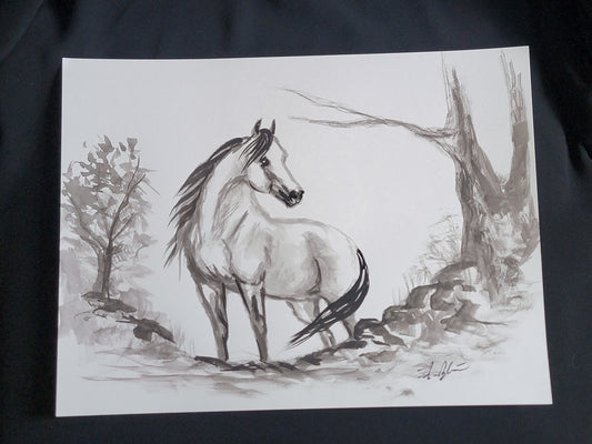 Wild Mustang — Original 9x12" Ink & Watercolor Equine Art