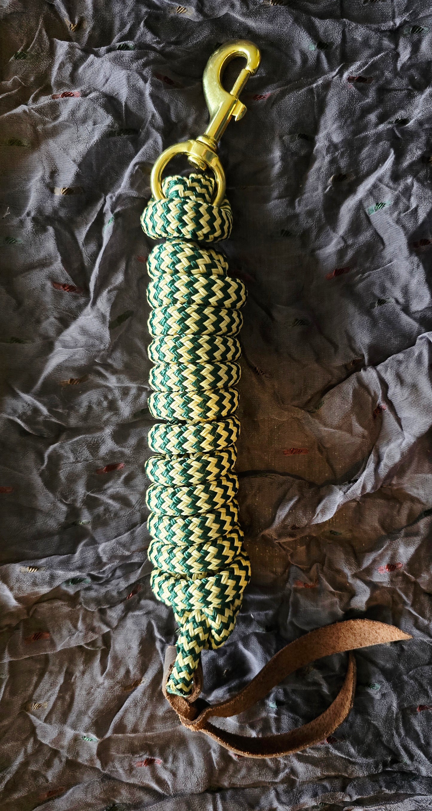 Handcrafted 10' Lead Rope with Leather Popper — Hunter Green & Tan