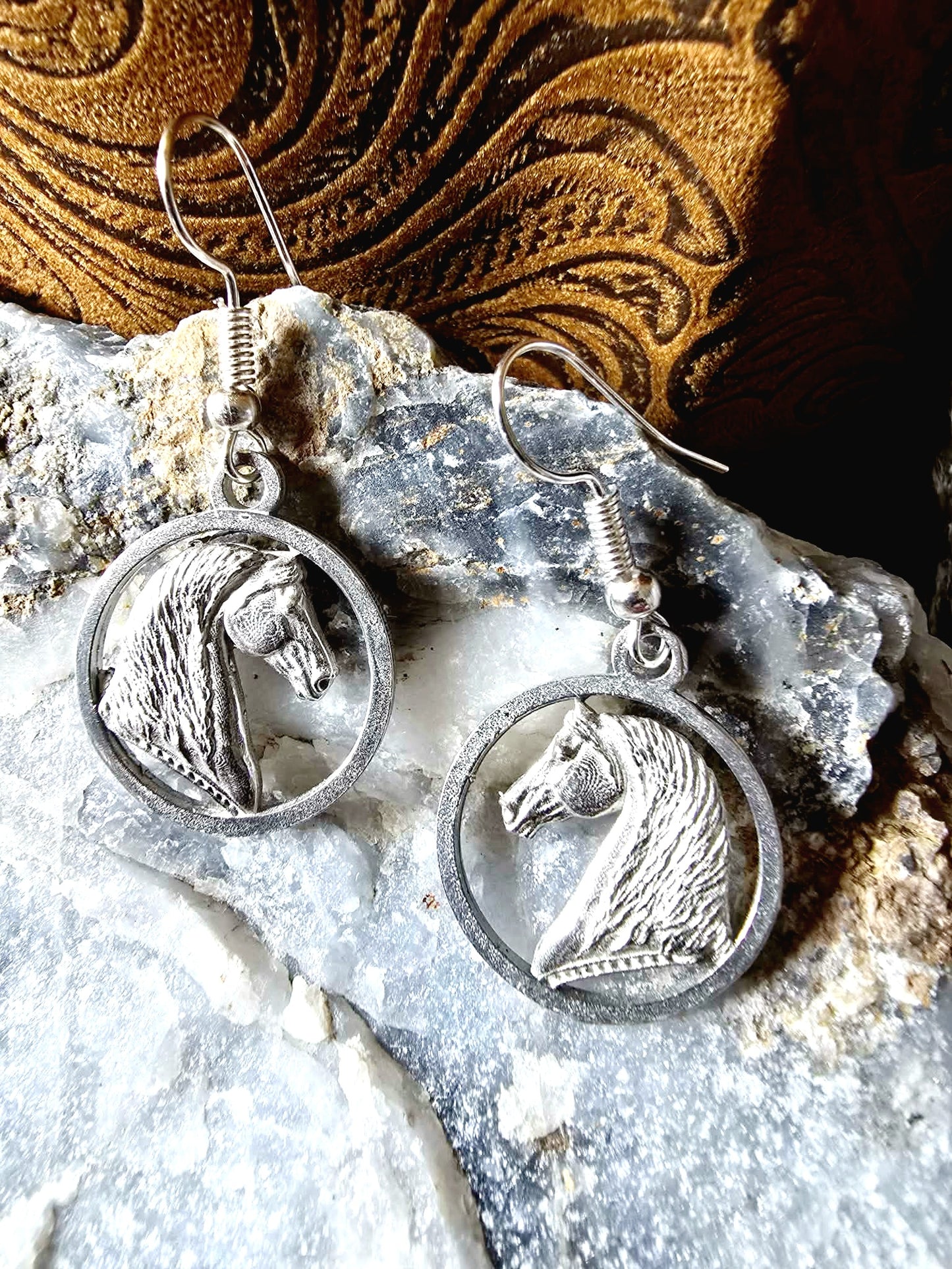 Morgan Horse Classic Baroque PEWTER equestrian earrings