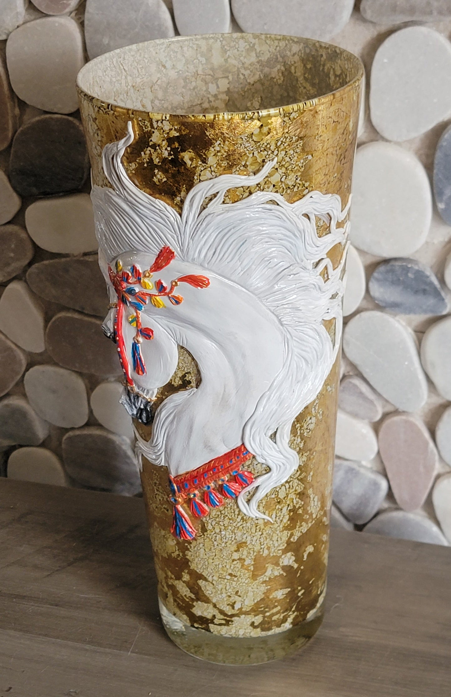Arabian Nights Gold Crackle Glass Vase – Hand-Sculpted Original Art