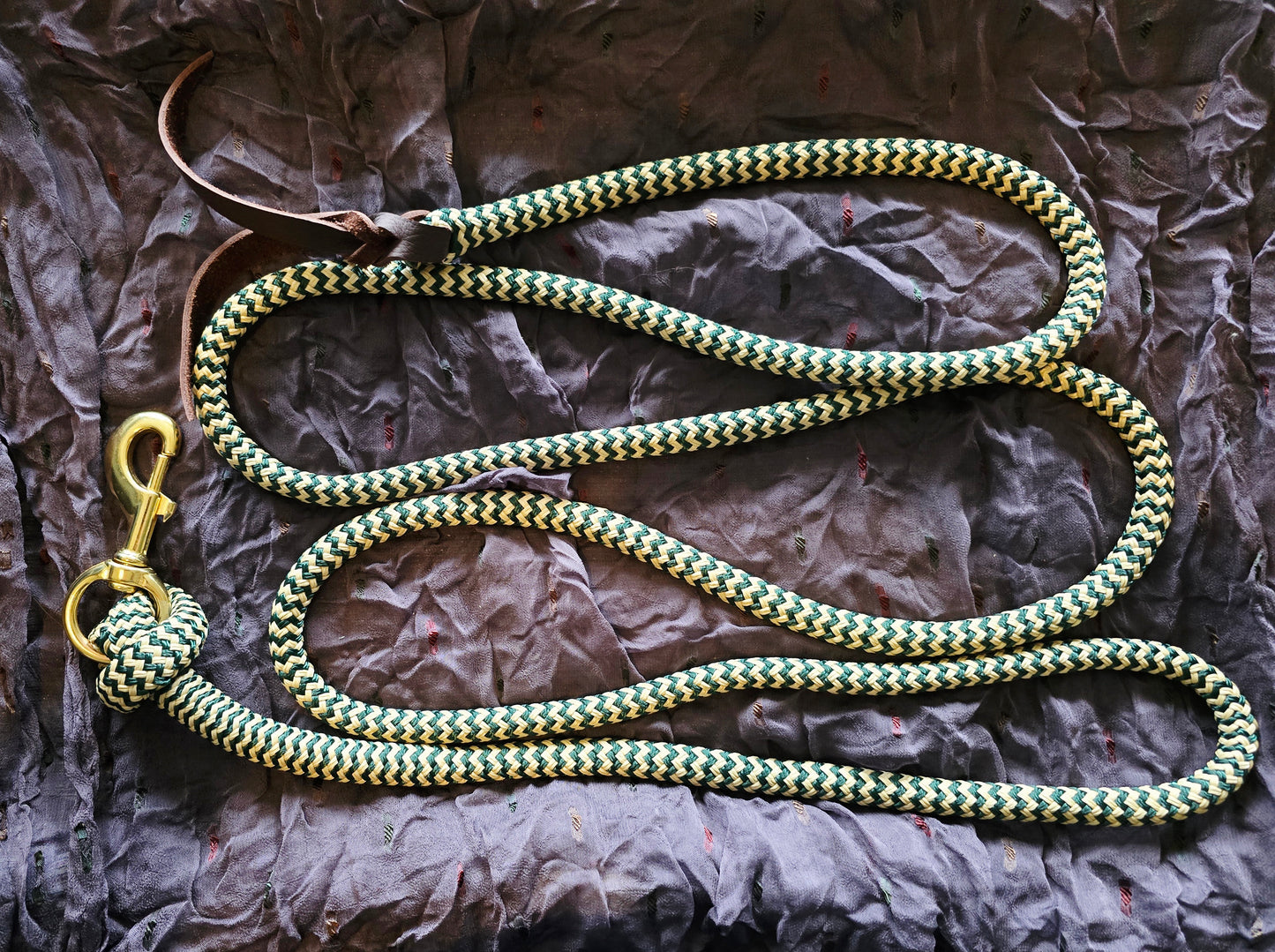 Handcrafted 10' Lead Rope with Leather Popper — Hunter Green & Tan