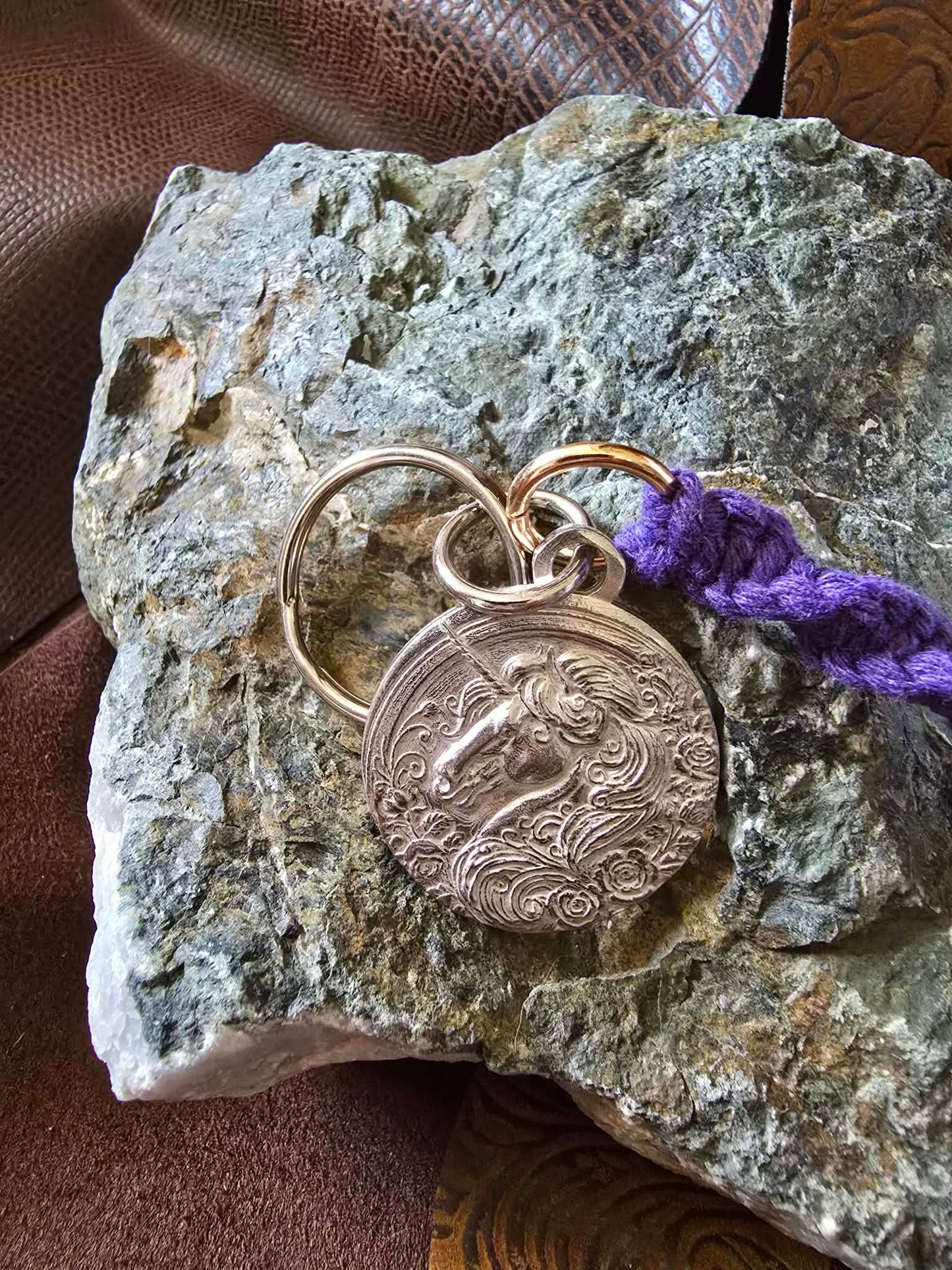 Unicorn Pewter Pendant Keychain Key Ring Macrame Lanyard
