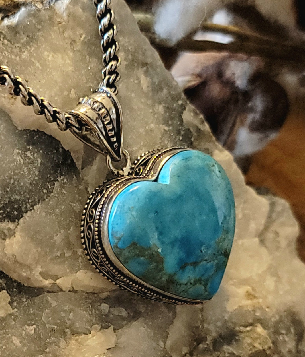 Turqouise Sterling Silver Heart Necklace Portrait pendant