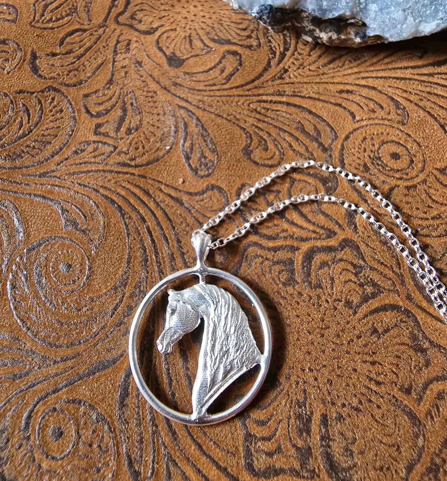 Sterling Silver Arabian Horse Circle Pendant
