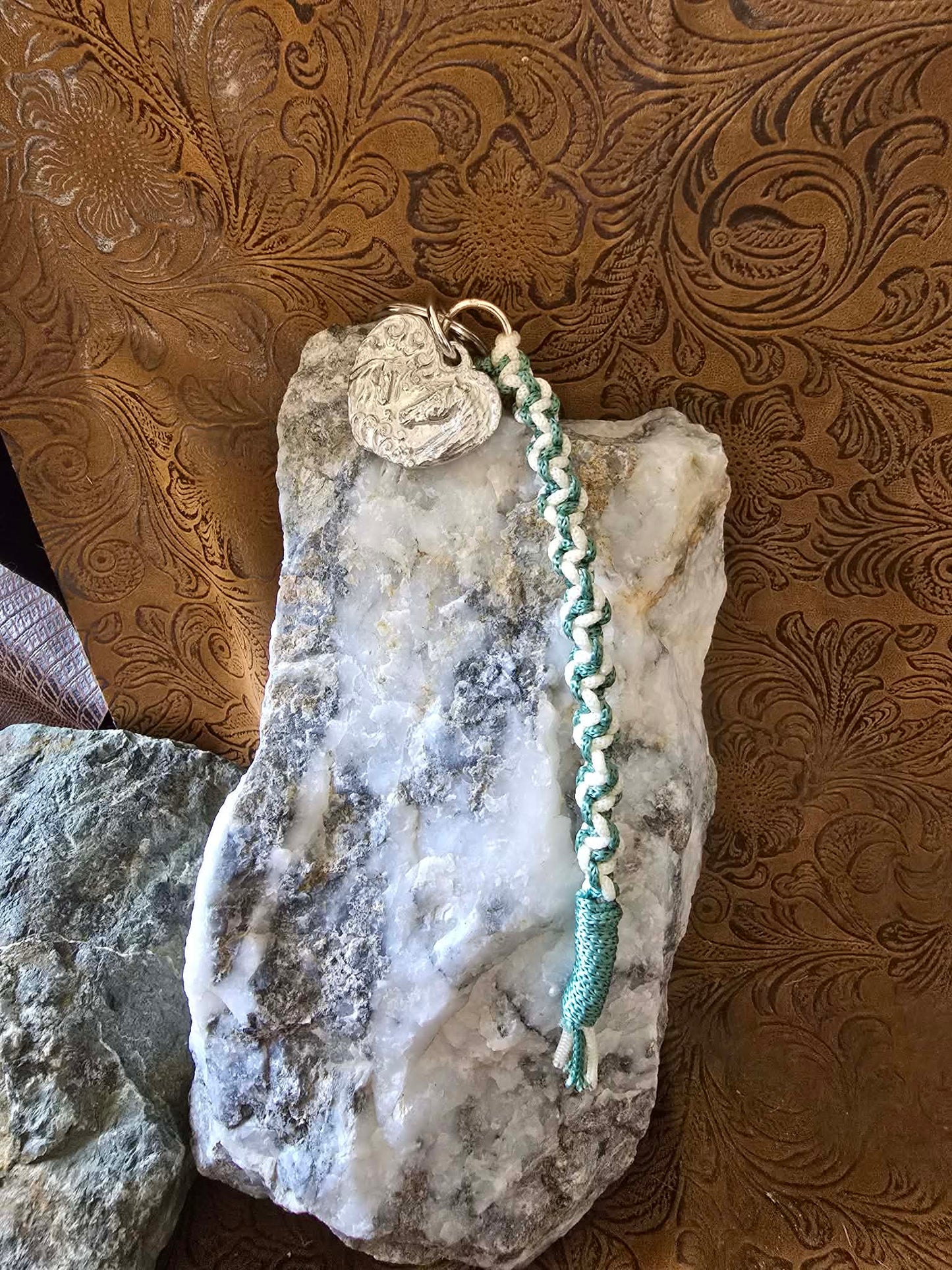 Mare and Foal Pewter Keychain and macrame braided lanyard