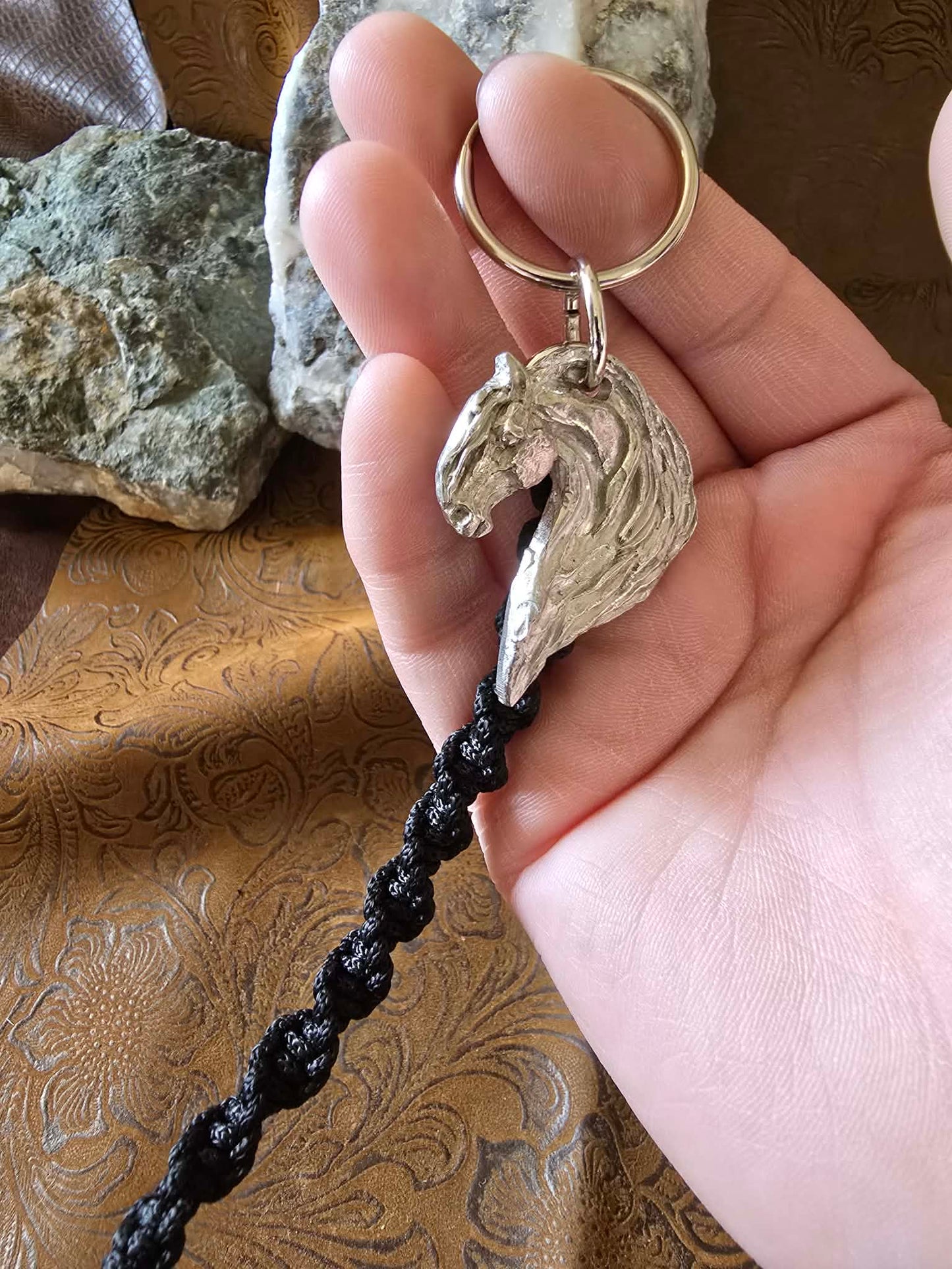 Fantasy Horse pewter Keychain Macrame lanyard