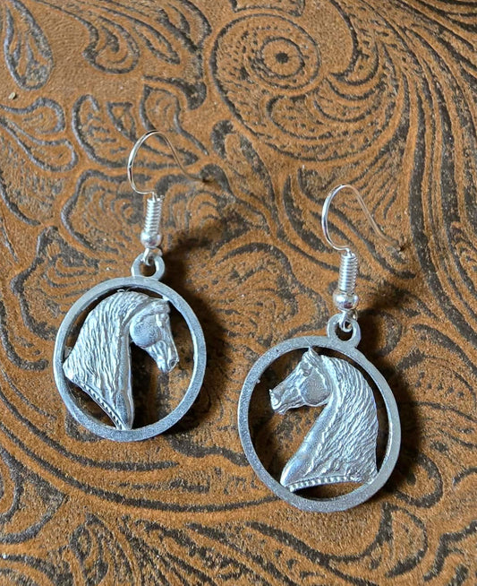 Morgan Horse Classic Baroque PEWTER equestrian earrings