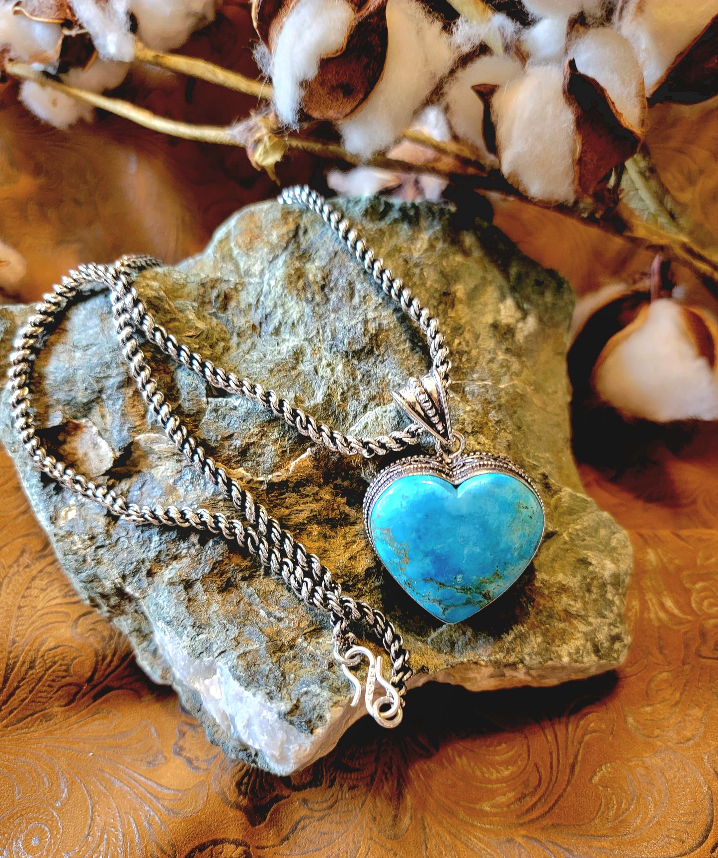 Turqouise Sterling Silver Heart Necklace Portrait pendant