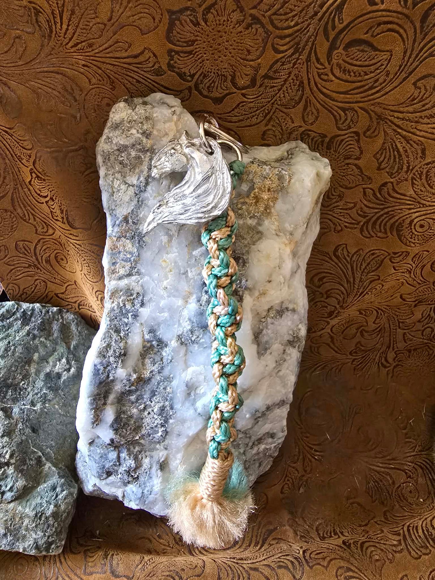 Fantasy Horse pewter Keychain Macrame lanyard