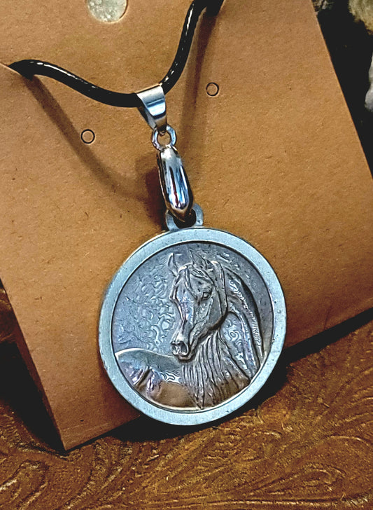 Sweet Mare Arabian Horse Pewter Pendant Necklace