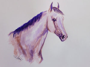 Purple Stock Horse — Original 9x12" Watercolor Equine Art Painting