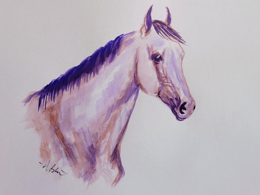 Purple Stock Horse — Original 9x12" Watercolor Equine Art Painting
