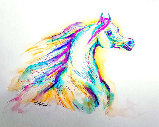 Solar Horse — Original Watercolor & Ink Hors Painting