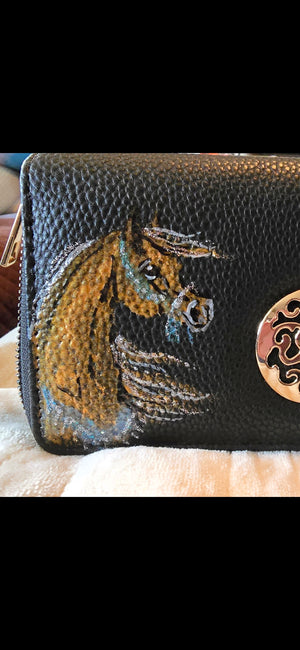 Hand-Painted Horse Wristlet Wallet — Resin Art with Glitter & Mica