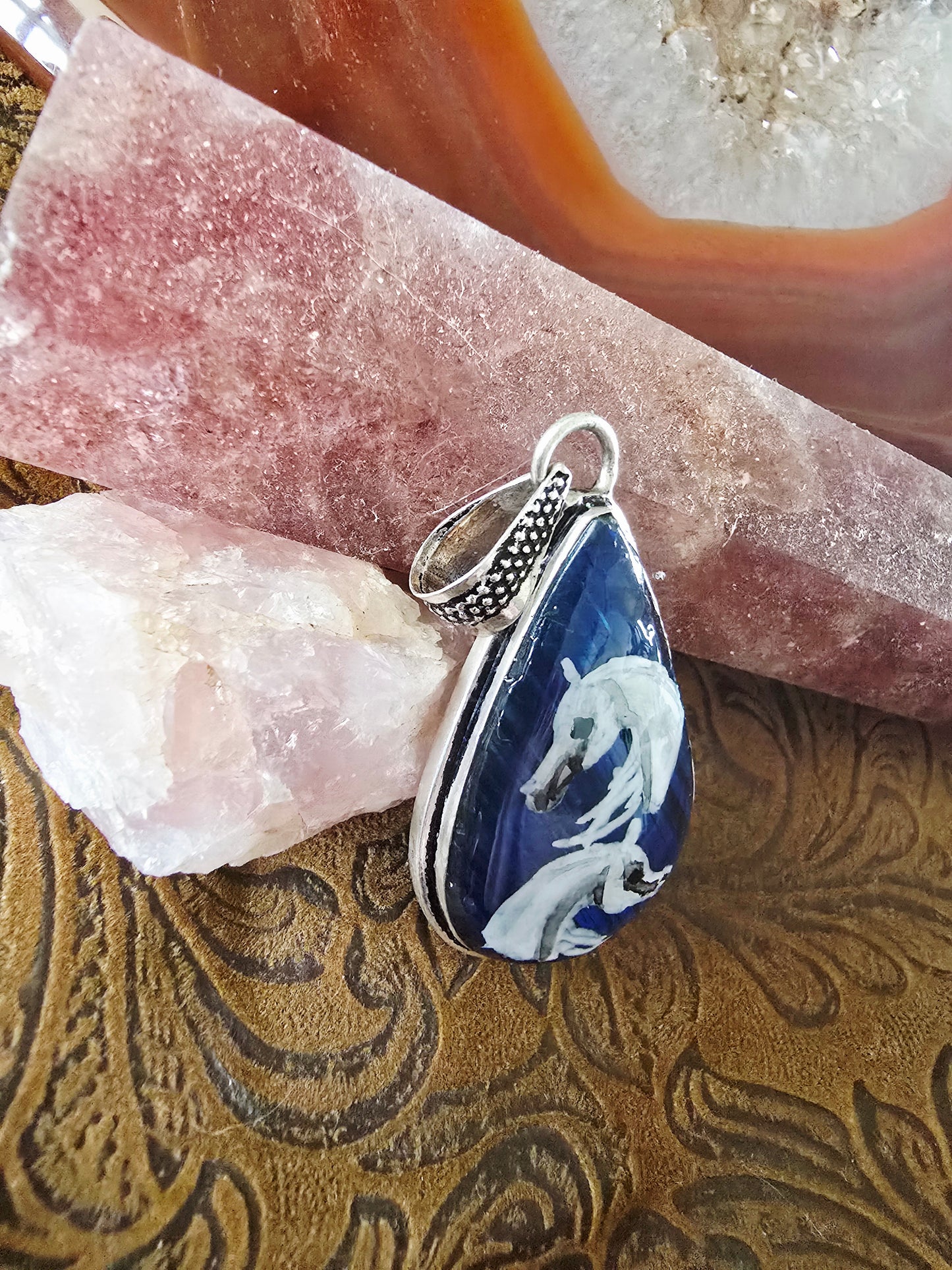 Labradorite Horse Pendant – Handpainted Original Art