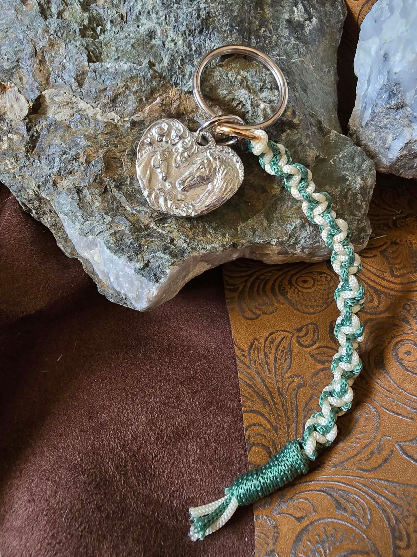 Mare and Foal Pewter Keychain and macrame braided lanyard
