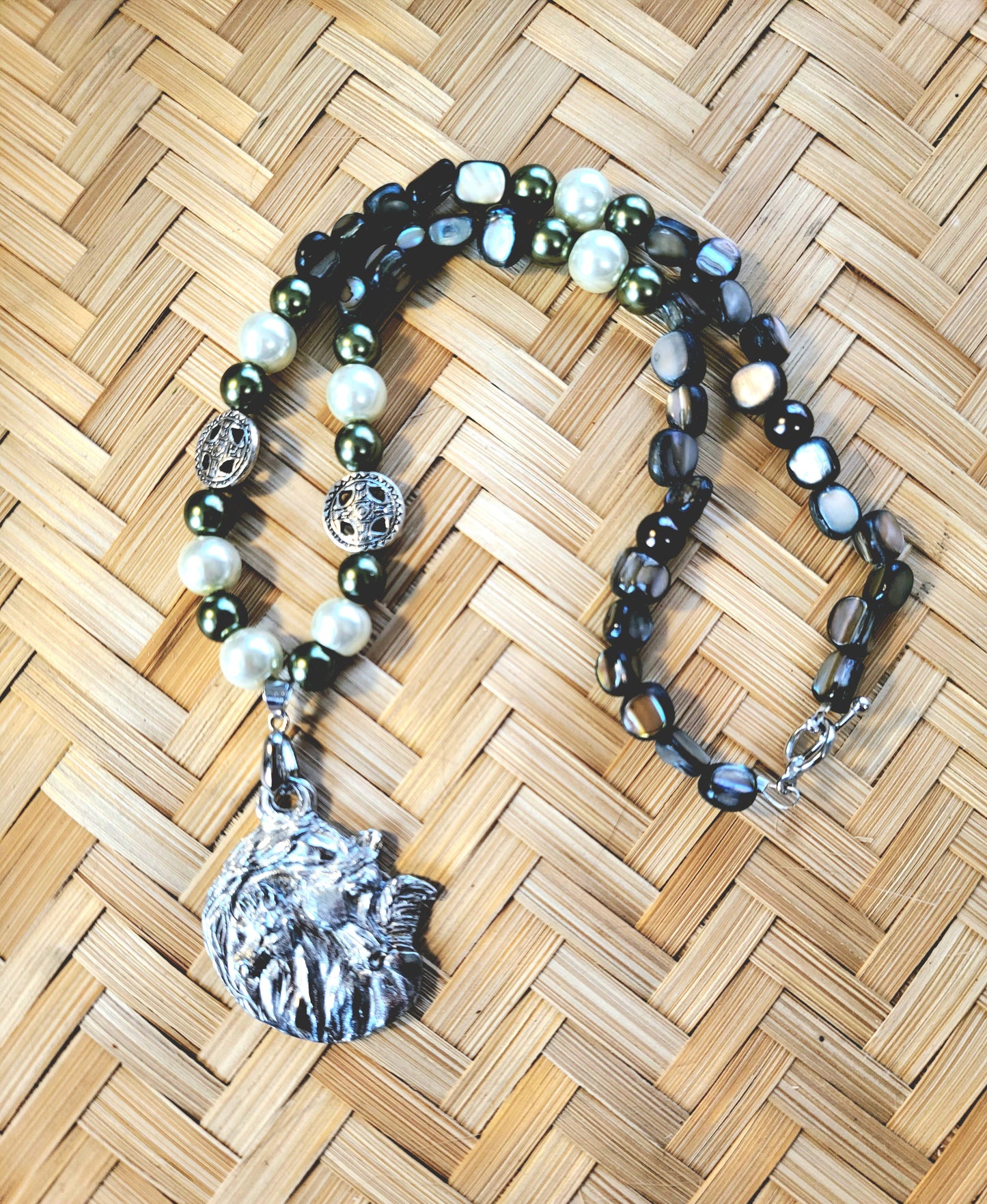 Pewter Arabian Mare and Foal Gemstone Necklace set earrings