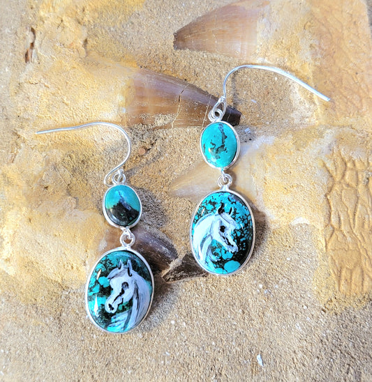 Sterling Silver Turquoise Hand Painted Arabian Horse earrings