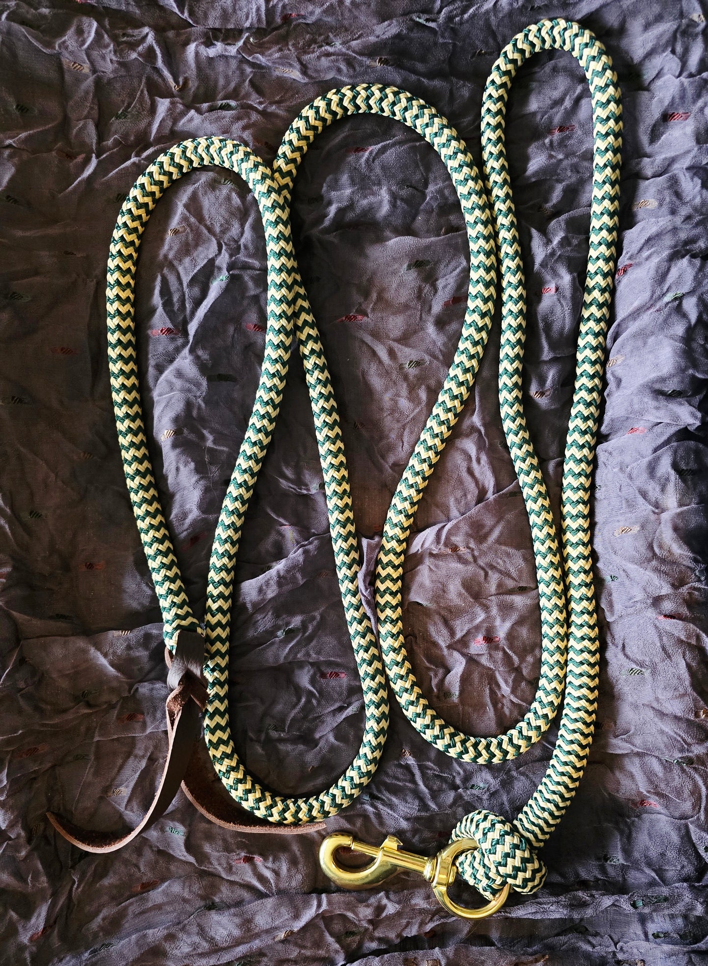 Handcrafted 10' Lead Rope with Leather Popper — Hunter Green & Tan