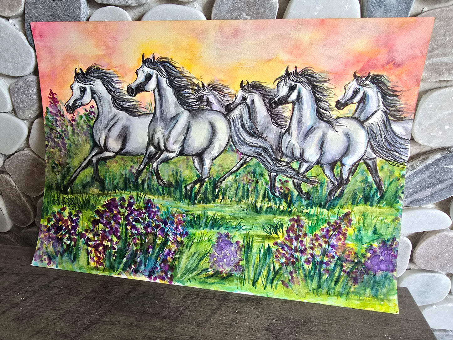 Original Watercolor — Wild Horses at Sunset, 9x12”